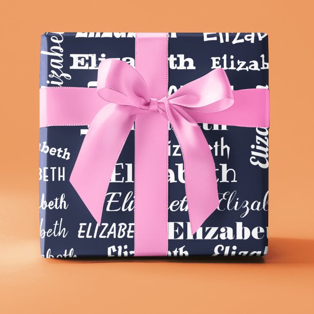 Papier Cadeau Nom personnalisé Premier Monogramme bleu blanc cad (Custom Name Initial Monogram Blue White Gift Wrapping Paper)