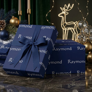 Papier Cadeau Nom personnalisé répétant Luxe Bleu Marine 
