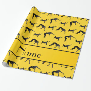 Papier Cadeau Nom personnalisé silhouettes de lutte jaune