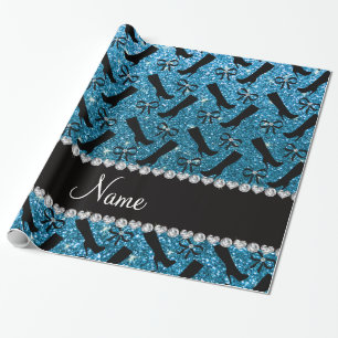 Papier Cadeau Nom personnalisé sky bleu parties scintillant bott