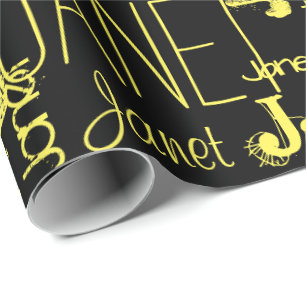 Papier Cadeau Nom personnalisé Typographie Jaune Noir