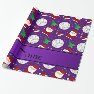 Papier Cadeau Nom personnalisé violet volleyball motif de noël