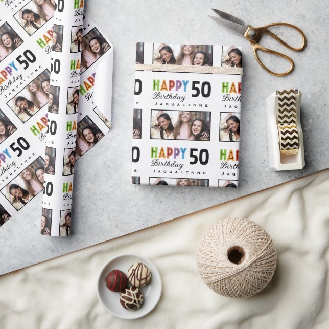 Papier Cadeau Nom Photo 50e anniversaire (Artisanat)