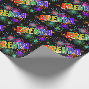 Papier Cadeau Nom prénom Arc-en-ciel "BRENDA" + Feux d'artifice