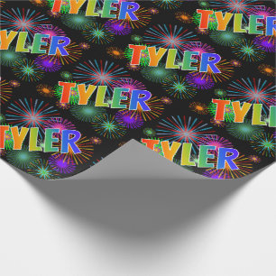Papier Cadeau Nom prénom arc-en-ciel "TYLER" + Feux d'artifice
