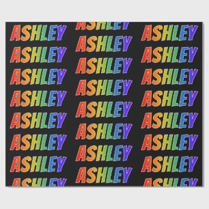 Papier Cadeau Nom prénom "ASHLEY" ; Amusant et Coloré