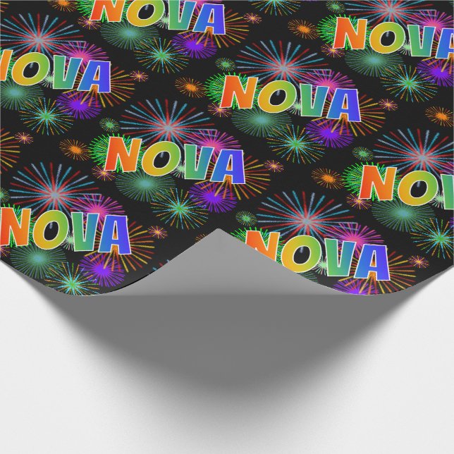 Papier Cadeau Nom prénom "NOVA" + Feu d'artifice (Coin)