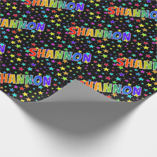 Papier Cadeau Nom prénom « SHANNON » + Étoiles arc-en-ciel