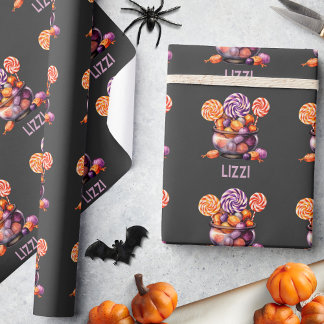 Papier Cadeau Nom Purple Orange Trou ou Treat mignon Halloween