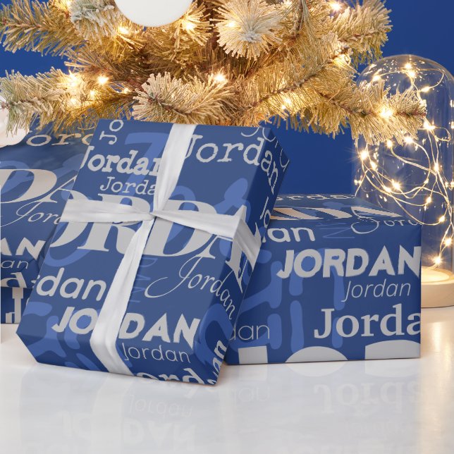 Papier Cadeau Nom répétitif Motif Bleu et argent Noël (Vacances)