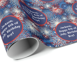 Papier Cadeau Nom Texte Bleu Rouge Blanc 4 juillet Anniversaire