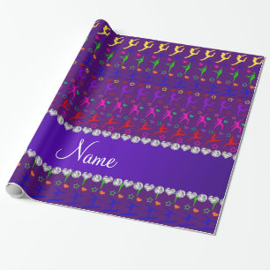 Papier Cadeau Nom violet arc-en-ciel gymnastique coeurs étoiles