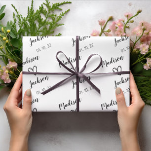 Papier Cadeau Noms de mariée et de chambre simples Mariage blanc