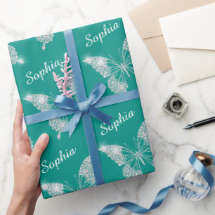 Papier Cadeau Noms en écriture blanche Papillon White Diamonds,