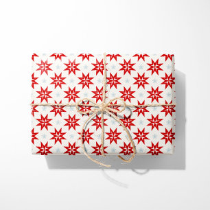 Papier Cadeau Nordic Christmas Red Stars et Blue Snowlfakes