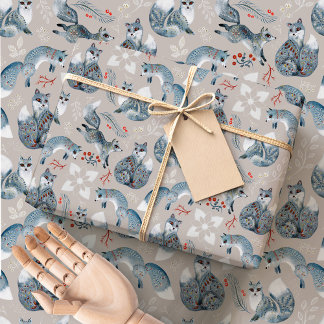 Papier Cadeau Nordic Folk Foxes | Scandinavian Winter Woodland