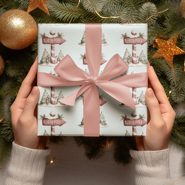 Papier Cadeau North Pole Sign | Wrapping Paper (Créateur téléchargé)