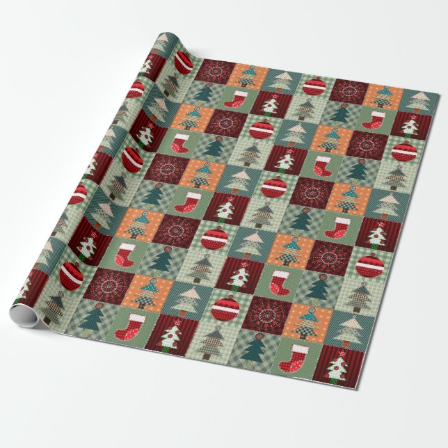 Papier Cadeau Nostalgale Vintage Patchwork Quilt (Déroulé)