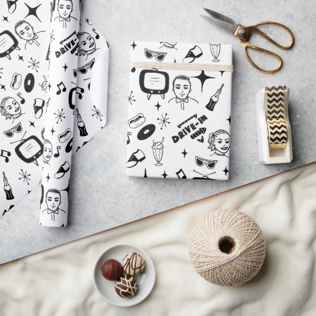 Papier Cadeau Nostalgic noir et blanc style 1950 (Artisanat)