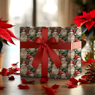 Papier Cadeau Nostalgique Vintage Look Santas Noël