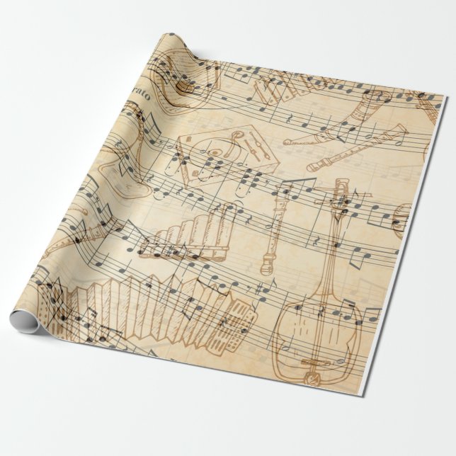 Papier Cadeau Note de musique feuille Vintage manuscrite (Déroulé)