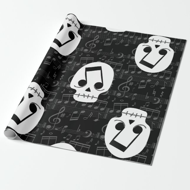 Papier Cadeau note de musique gothique yeux crâne macabre (Déroulé)