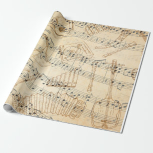 Papier Cadeau Note de musique manuscrite vintage