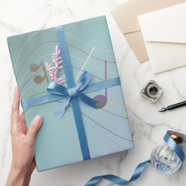 Papier Cadeau Notes de musique dégradé sarcelle et lavande (Cadeaux)