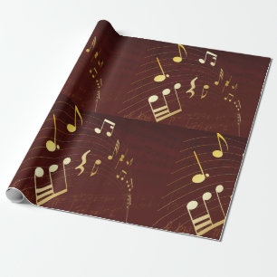 Papier Cadeau Notes de musique dorées élégantes