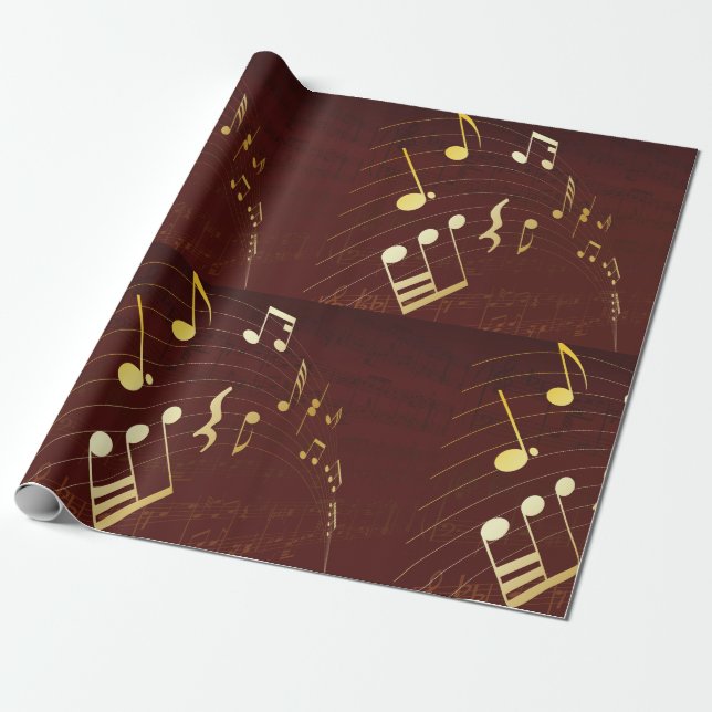 Papier Cadeau Notes de musique dorées élégantes (Déroulé)