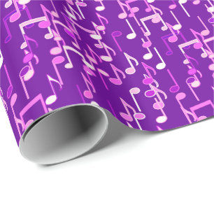 Papier Cadeau Notes de musique imprimées - violet pourpre, multi