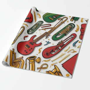 Papier Cadeau Notes et instruments Célébration musicale Annivers