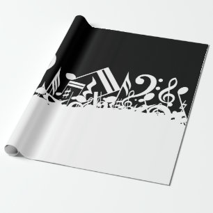 Papier Cadeau Notes musicales brouillées blanches sur le noir