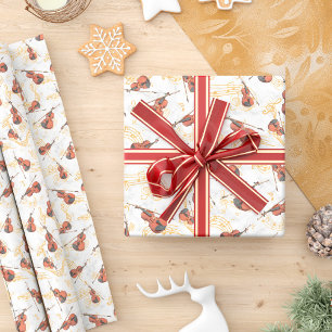 Papier Cadeau Notes musicales de Noël Violons Gold Music