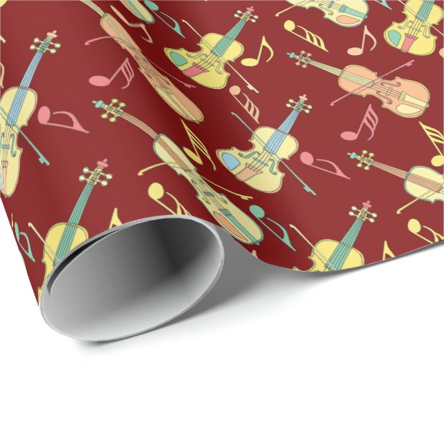 Papier Cadeau Notes musicales de violons à la ligne (Coin rond)