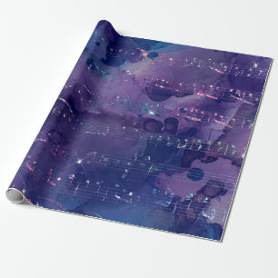 Papier Cadeau Notes musicales d'Iridescente sur le violet