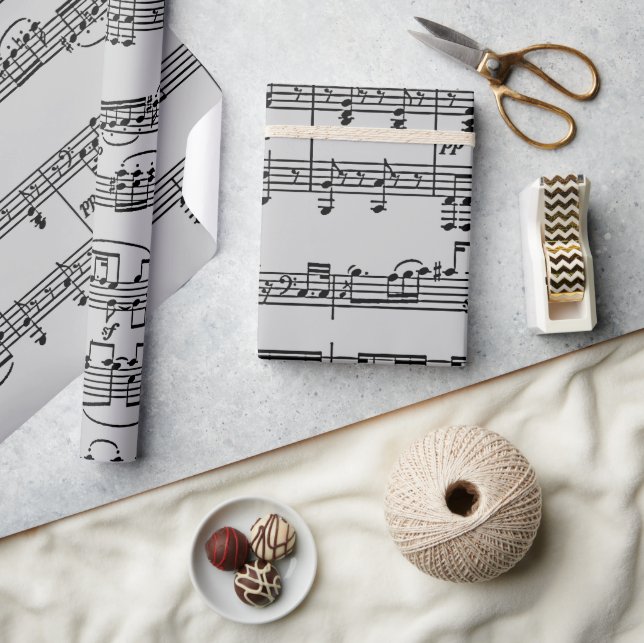 Papier Cadeau Notes musicales en noir et blanc (Artisanat)