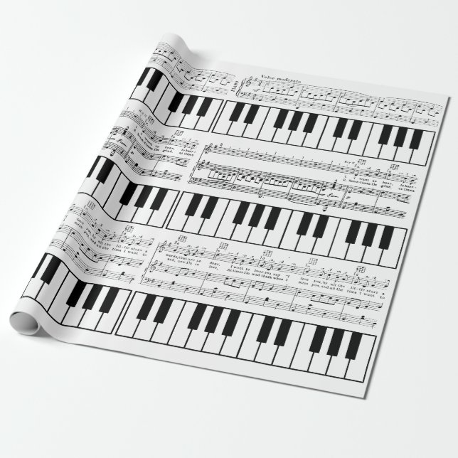 Papier Cadeau Notes musicales et papier d'emballage de piano (Déroulé)