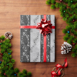 Papier Cadeau Notes musicales modernes en noir et blanc