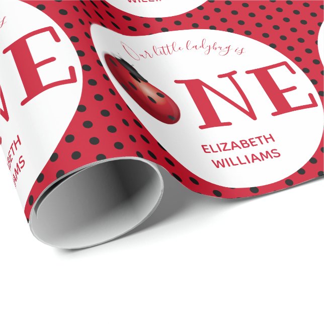 Papier Cadeau Notre Little Ladybug Premier Anniversaire Nom Fête (Coin rond)