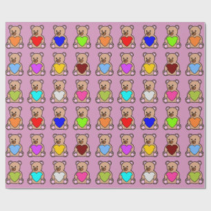 Papier Cadeau Nounours de coeur rose