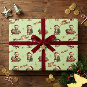 Papier Cadeau Nounours de Noël mignons et texte