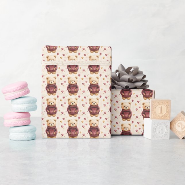 Papier Cadeau Nounours en pulls (Baby Shower)