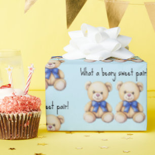 Papier Cadeau Nounours mignons, Baby shower Twin Boys personnali