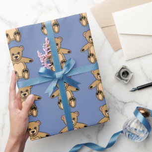 Papier Cadeau Nounours Ours en Peluche Marrons Bleus
