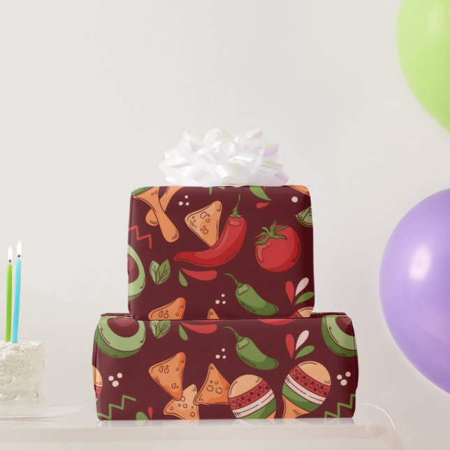 Papier Cadeau Nourriture Mexicaine Rouge Et Verte (Cadeaux de fête)