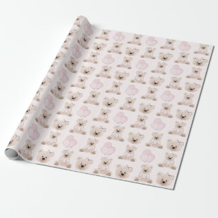 Papier Cadeau Nous pouvons à peine attendre ours en peluche rose