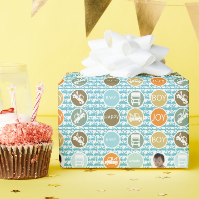 Papier Cadeau Nouveau Bébé Boy Tow Truck Photo Wrapper Papier (Fête d'anniversaire)