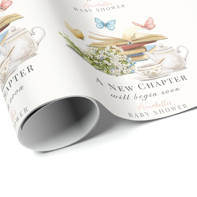 Papier Cadeau Nouveau chapitre Tea Butterfly Storybook Baby show (Coin rond)