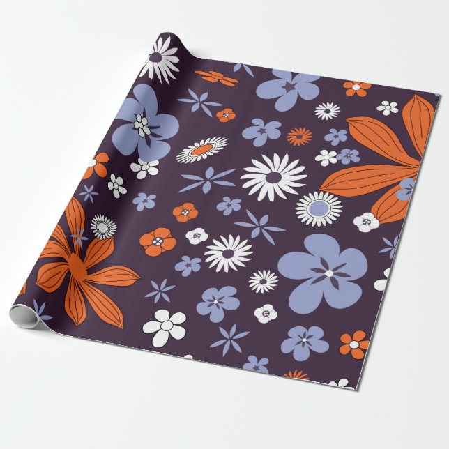 Papier Cadeau Nouveau design Floral Indie Flower Dessin Aesth (Déroulé)